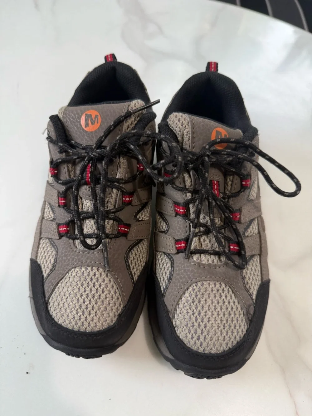 Merrell Kids Brown and Black Trail Sneakers with Red Accents